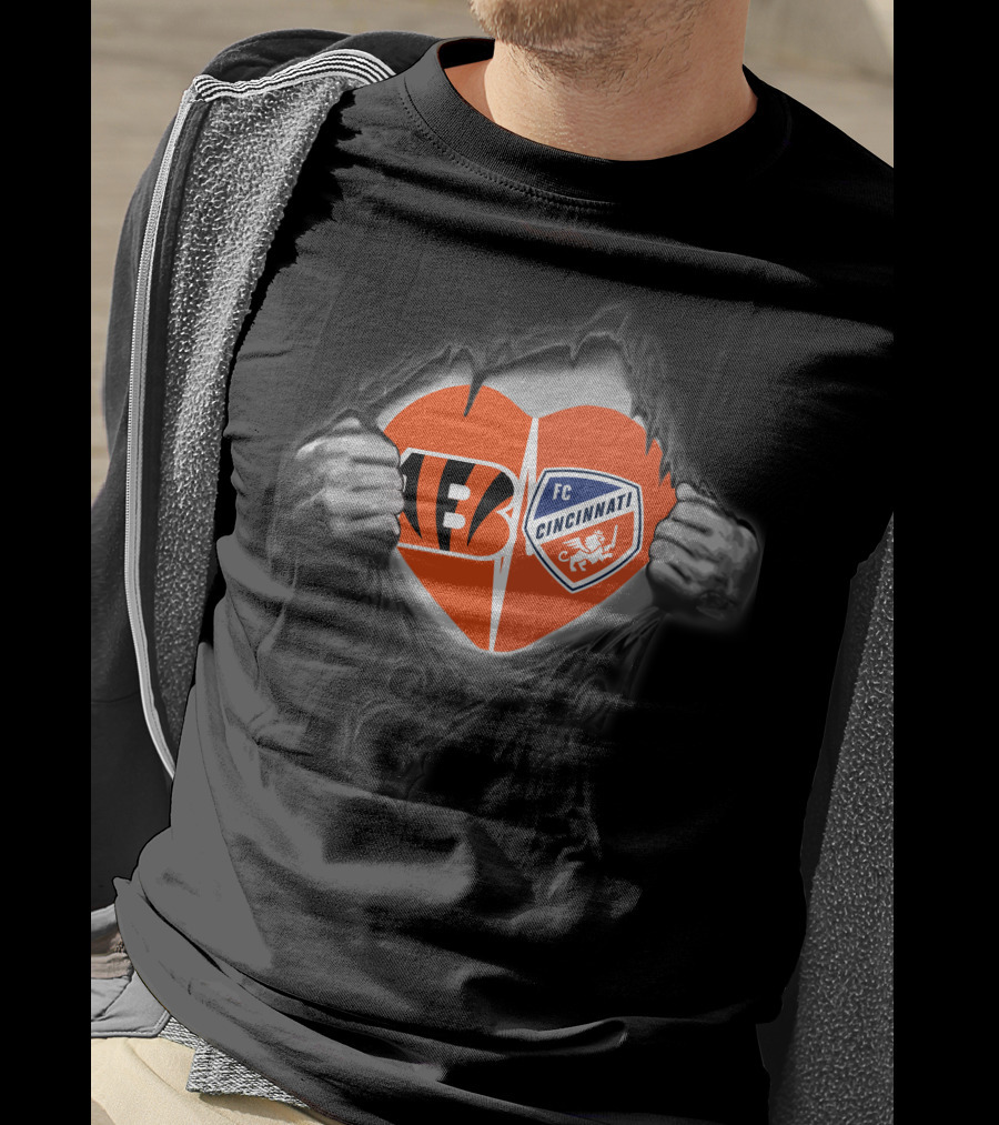 Bengals Fc Cincinnati Heart Logo Peel T-Shirt