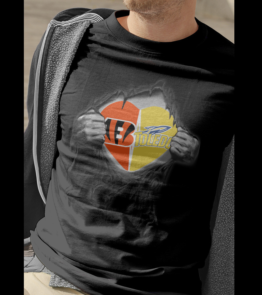 Cincinnati Bengals Toledo Rockets Heart Logo Fusion T-Shirt