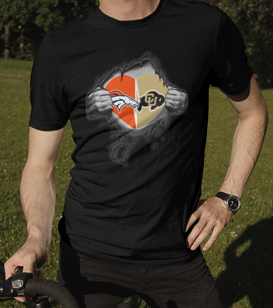 Broncos Colorado Buffaloes Heart Logo Fusion T-Shirt