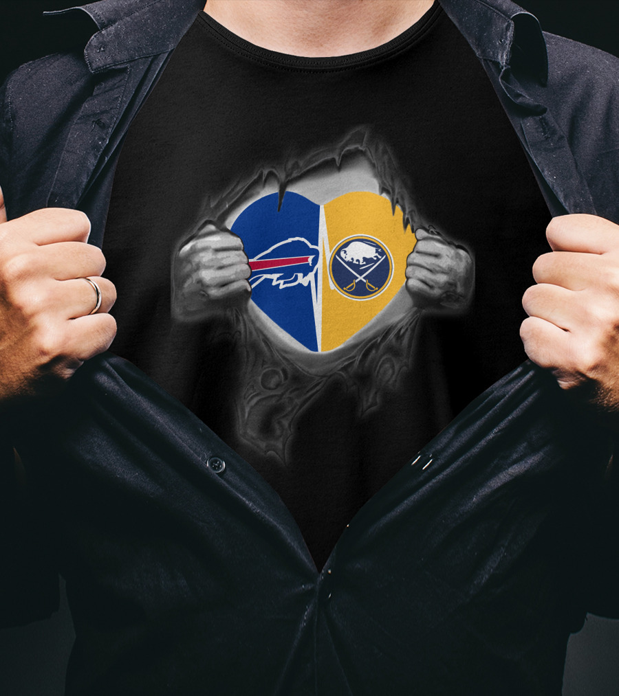 Buffalo Bills Sabres Dual Heart Symbol With Team Logos T-Shirt