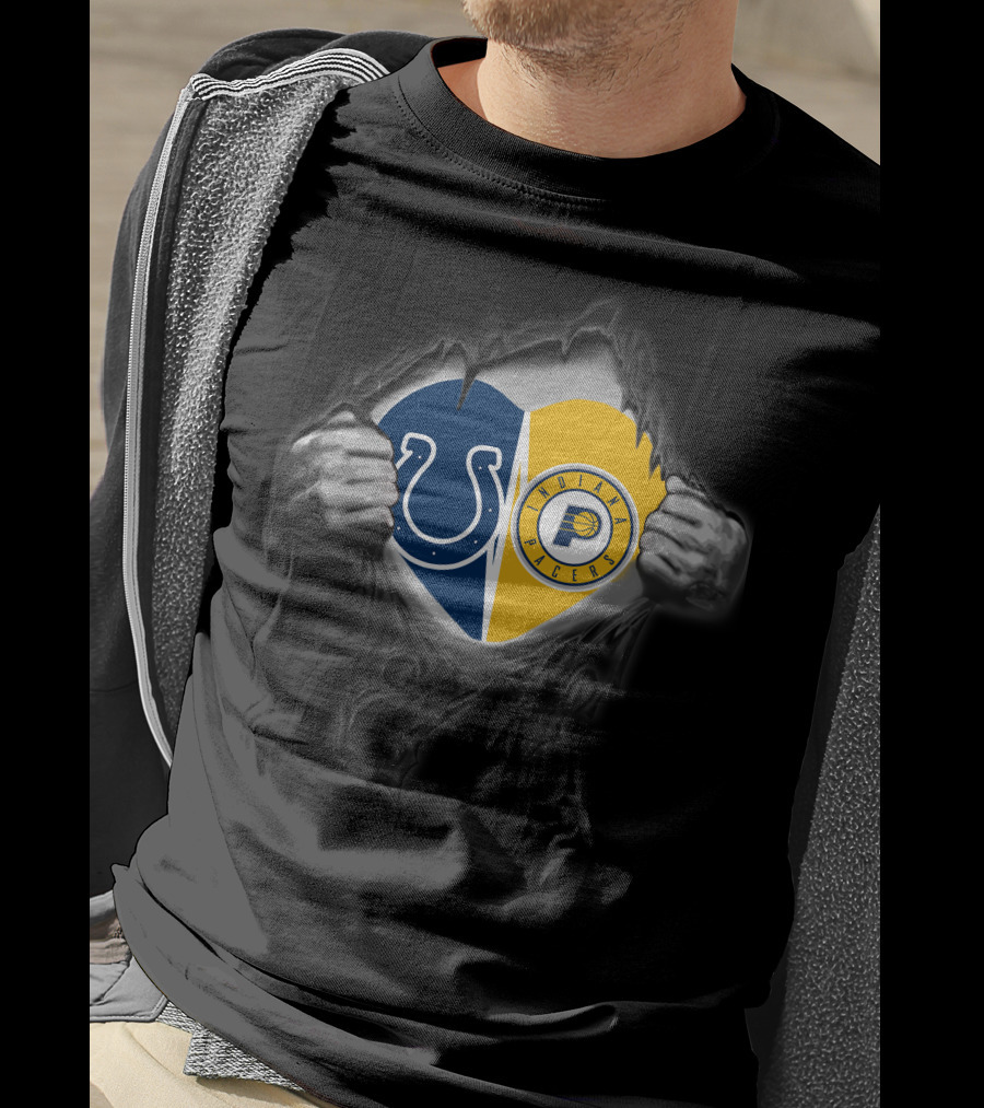 Colts Indiana Pacers Heart Inside Logo Combination T-Shirt
