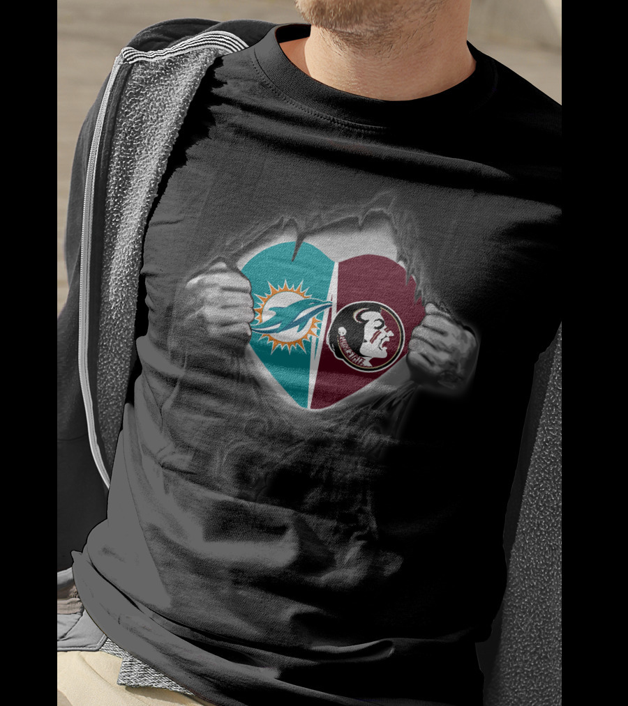 Miami Dolphins FSU Seminoles Heart Symbol Hands T-Shirt