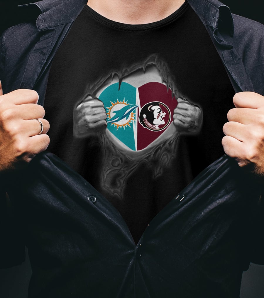 Miami Dolphins FSU Seminoles Heart Symbol Hands T-Shirt