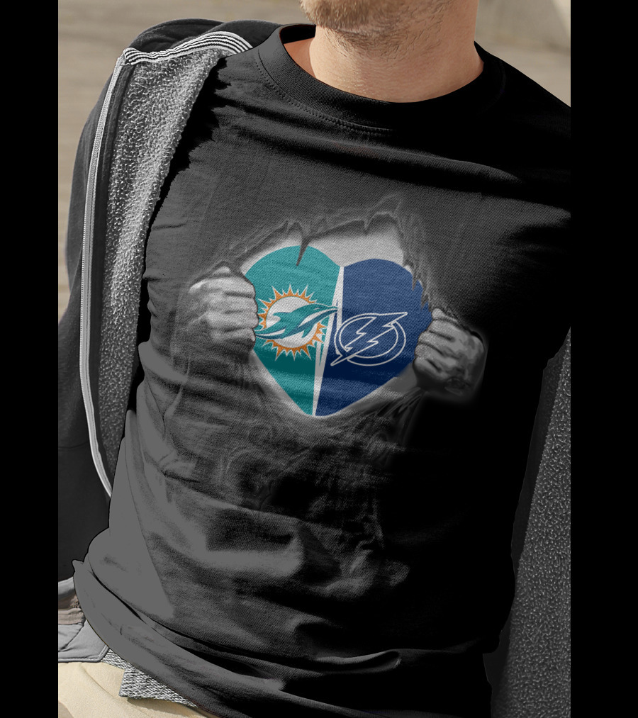 Miami Dolphins Tampa Bay Lightning Heart Unity T-Shirt