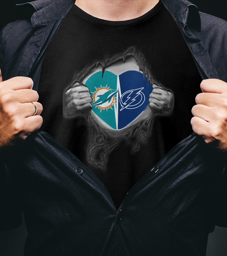 Miami Dolphins Tampa Bay Lightning Heart Unity T-Shirt