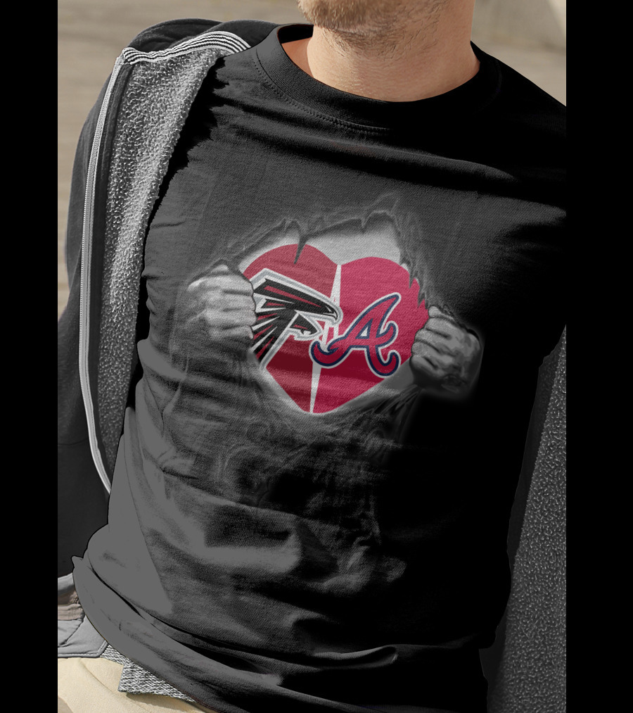 Falcons Braves Heart With Logos Inside Ripped Chest T-Shirt