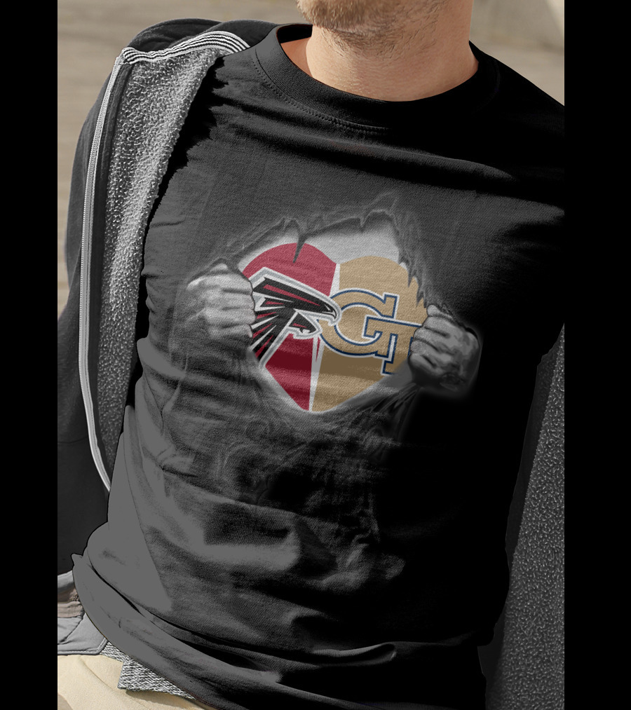 Falcons Georgia Tech Heart Logo Peeling T-Shirt