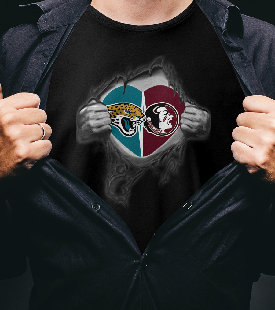 Jaguars Florida State Seminoles Heart Tornчерез T-Shirt