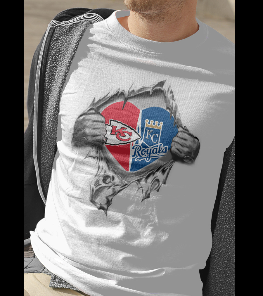 Kansas City Chiefs Royals It's In My Heart Logo Heart Split Chiefs And Royals T-Shirt