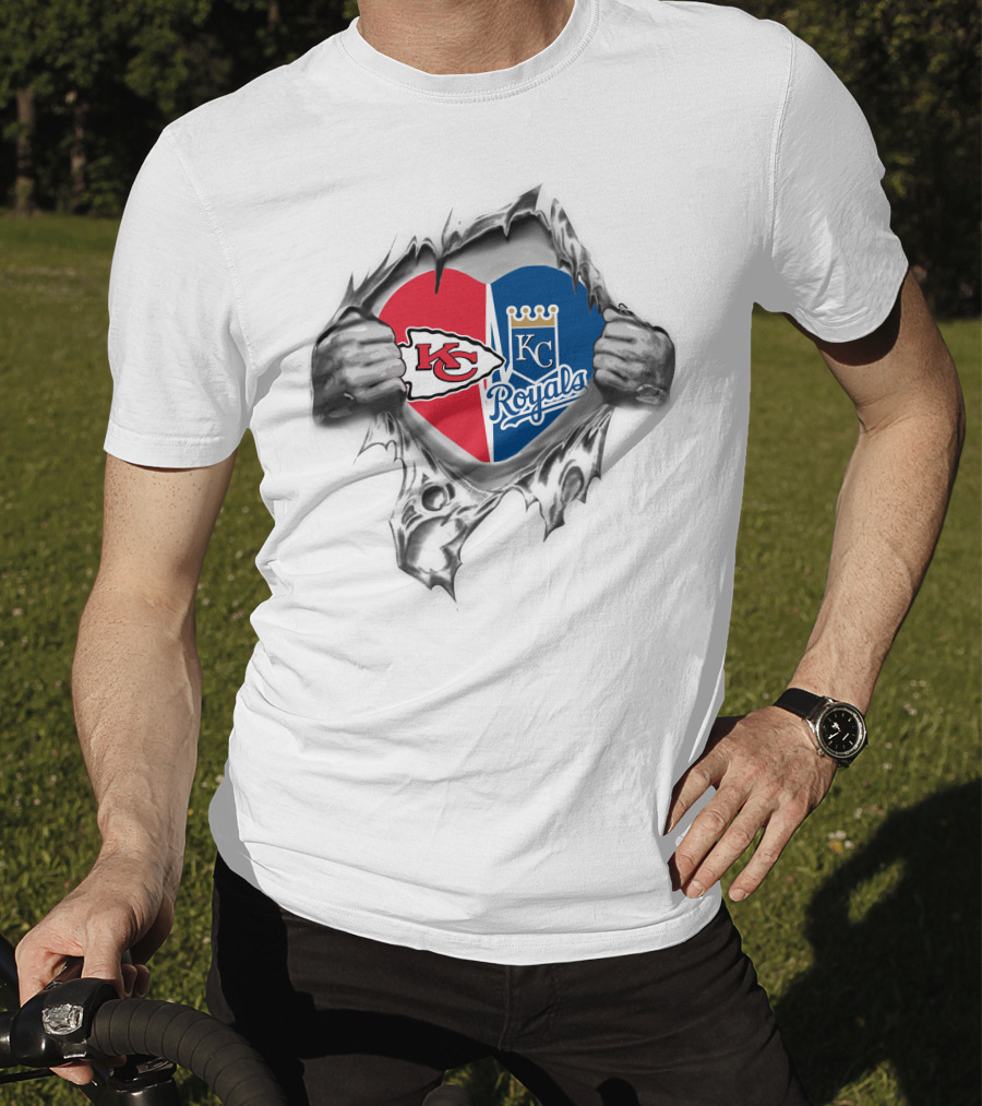 Kansas City Chiefs Royals It's In My Heart Logo Heart Split Chiefs And Royals T-Shirt