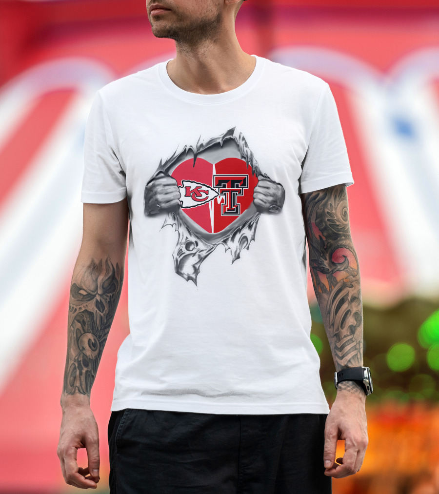 Kansas City Chiefs Texas Tech Heart Logos Torn T-Shirt