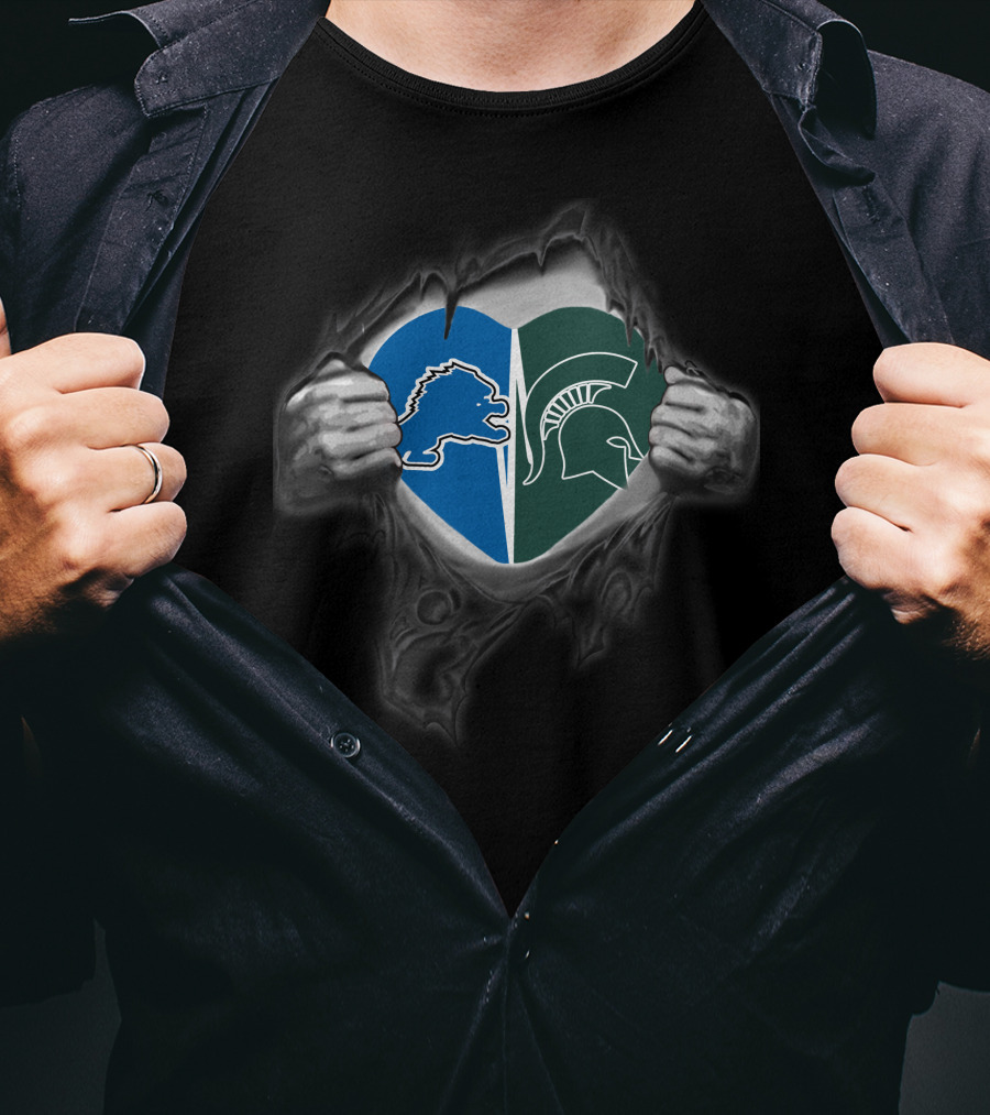 Lions Michigan State Spartans Heart Logo Combination T-Shirt