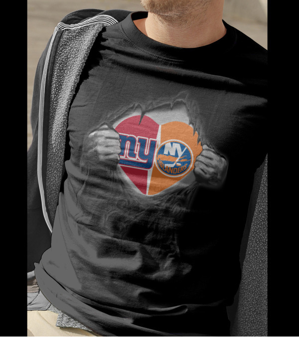 New York Giants NY Islanders Heart Logo Split T-Shirt