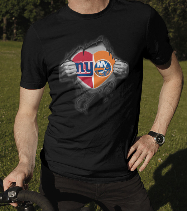 New York Giants NY Islanders Heart Logo Split T-Shirt