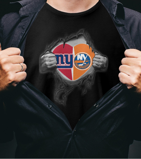 New York Giants NY Islanders Heart Logo Split T-Shirt