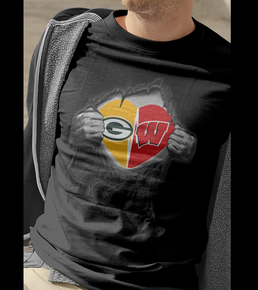Packers Badgers Heart Tearing Open T-Shirt