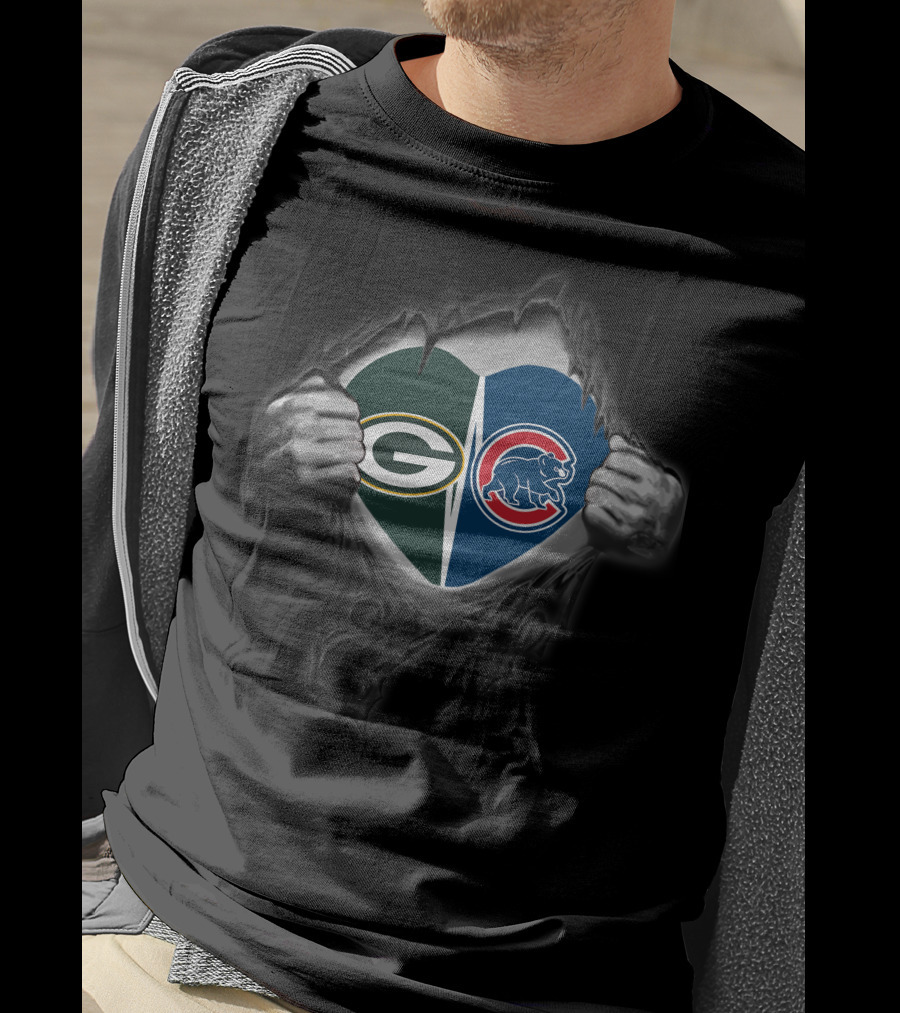 Packers Cubs Heart Logos Torn Reveal T-Shirt