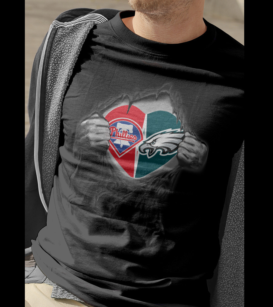 Philadelphia Eagles Phillies Heart Logo Inside Torn Fabric T-Shirt
