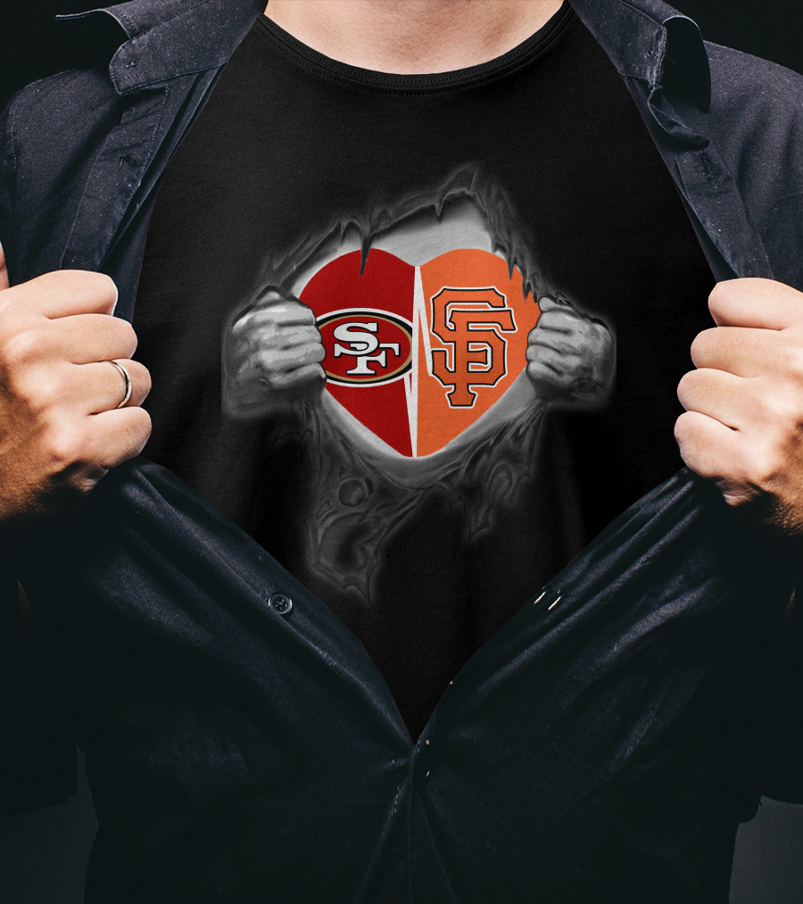 Sf 49ers Giants Heart Logo Fusion T-Shirt