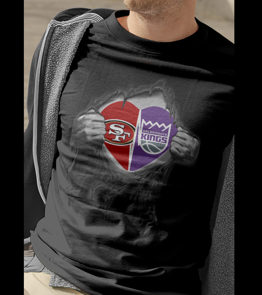 Sf 49ers Sacramento Kings Heart Logos Torn T-Shirt