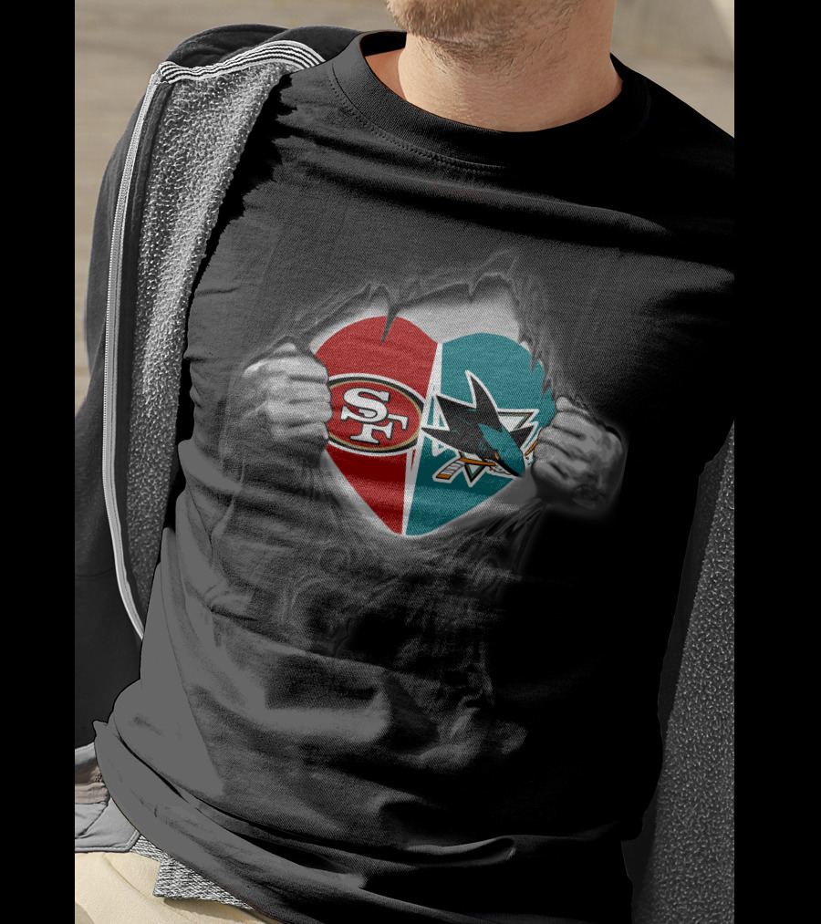 Sf 49ers San Jose Sharks Heart Symbol With Logos T-Shirt
