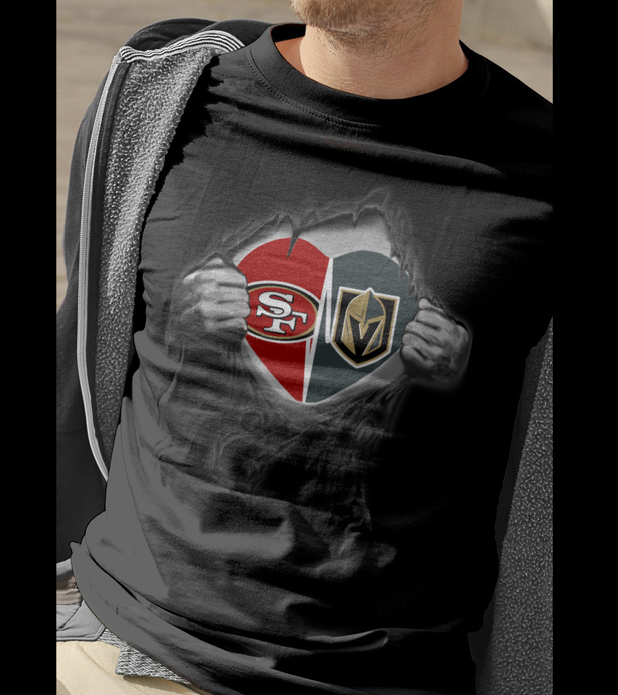 Sf 49ers Vegas Golden Knights Heart Symbol Dual T-Shirt