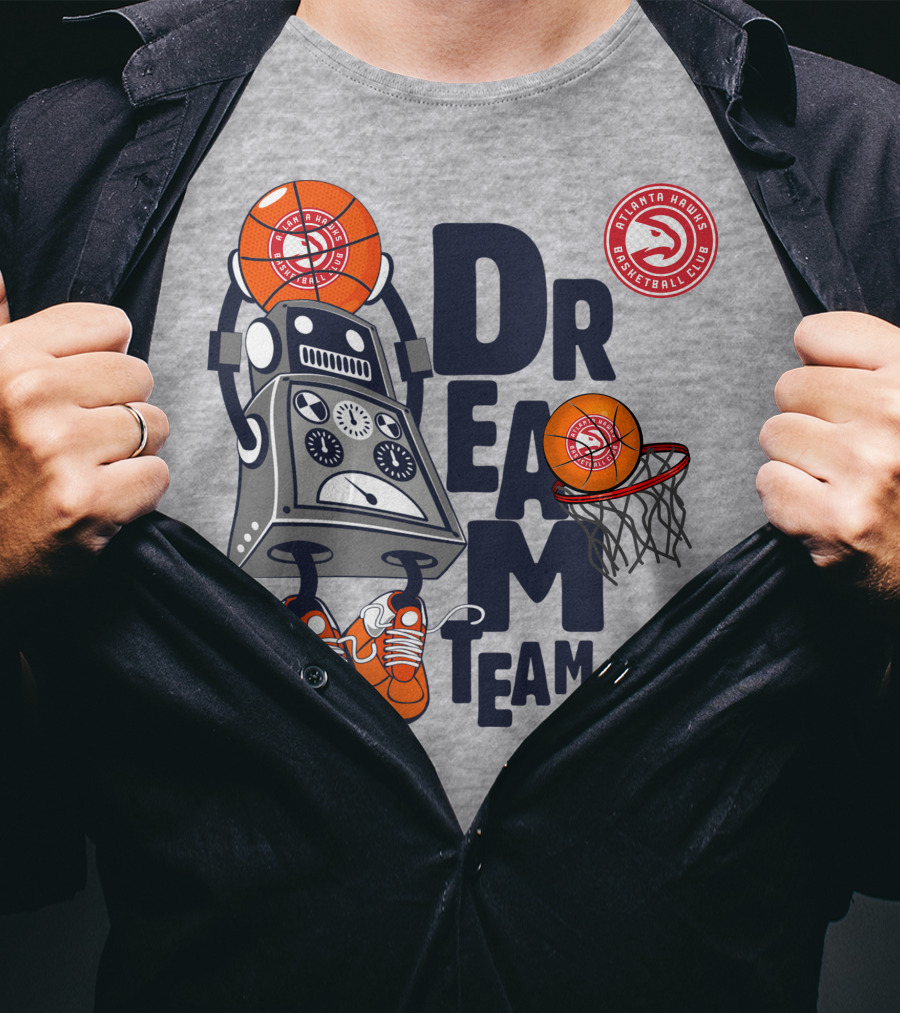 Atlanta Hawks Dream Team Basketball Club Robot And Hoop T-Shirt