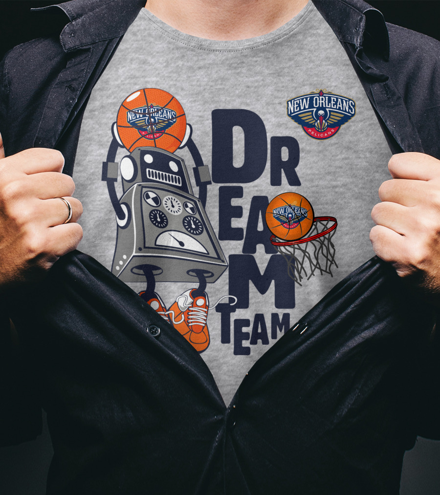 New Orleans Pelicans Dream Team Robot And Basketball T-Shirt