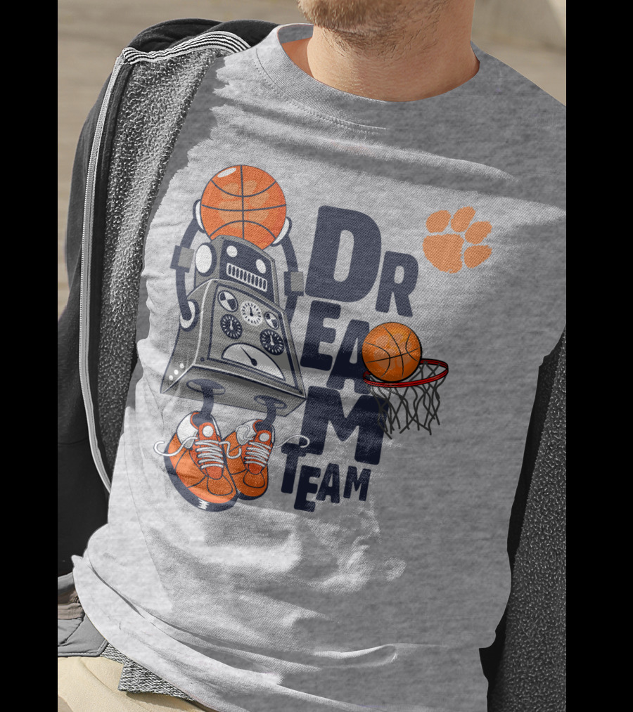 Clemson Dream Team Basketball Robot And Paw Print T-Shirt