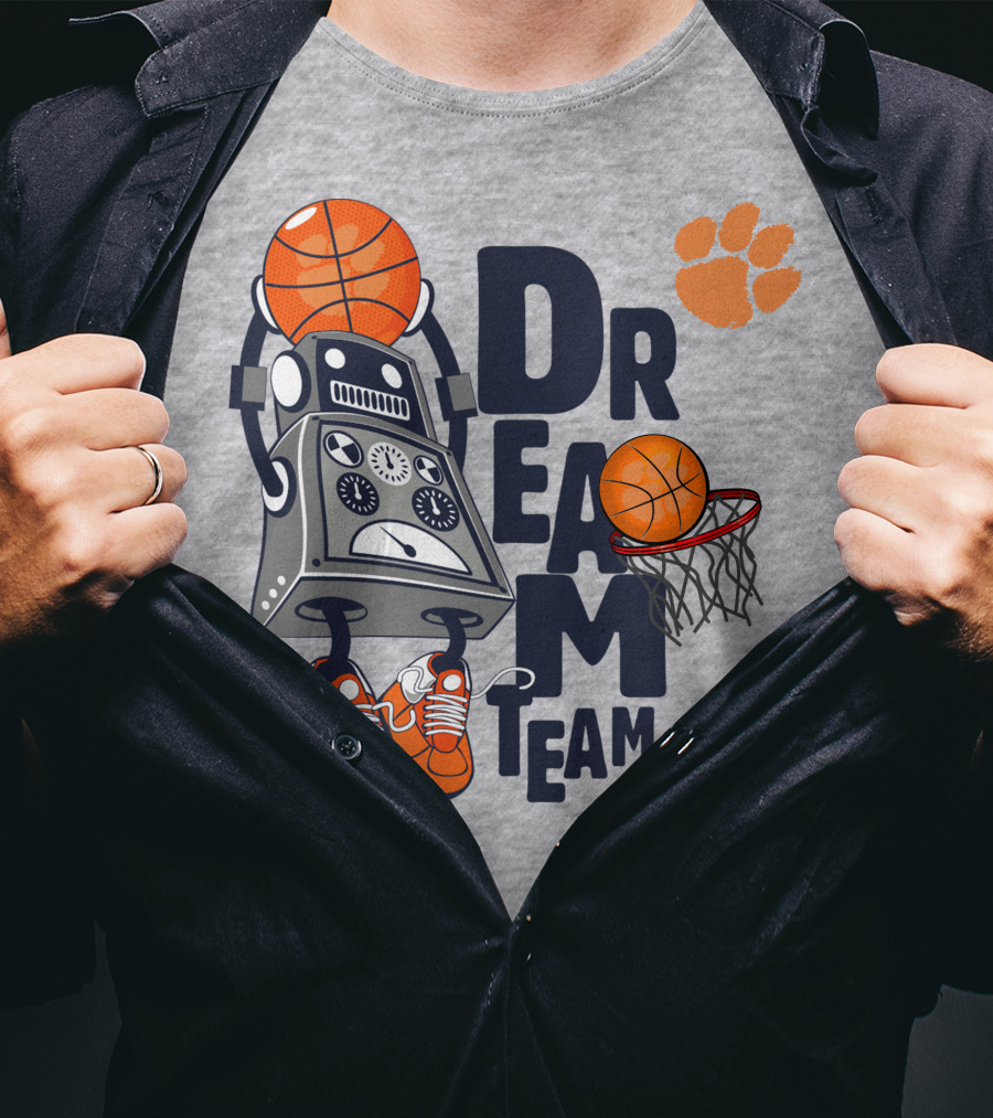 Clemson Dream Team Basketball Robot And Paw Print T-Shirt