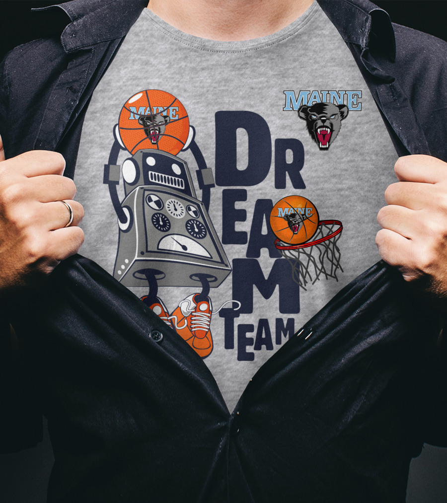 Maine Black Bears Dream Team Basketball Robot And Hoop T-Shirt