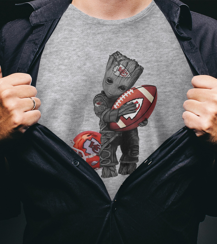 Kansas City Chiefs Baby Groot Football Helmet T-Shirt