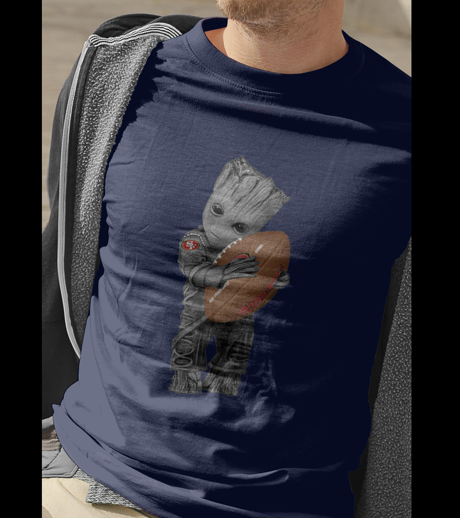 49ers Baby Groot Holding Football Nfl Crossover T-Shirt