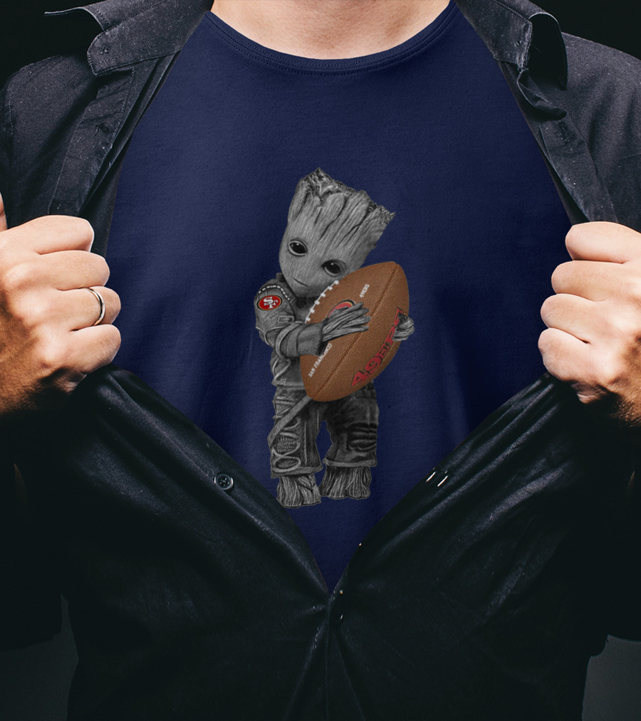 49ers Baby Groot Holding Football Nfl Crossover T-Shirt