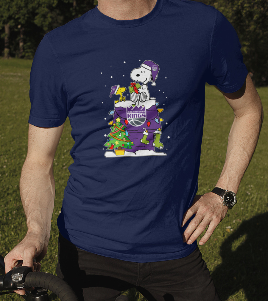 Snoopy Woodstock Sacramento Kings Christmas Tree Holiday Celebration T-Shirt