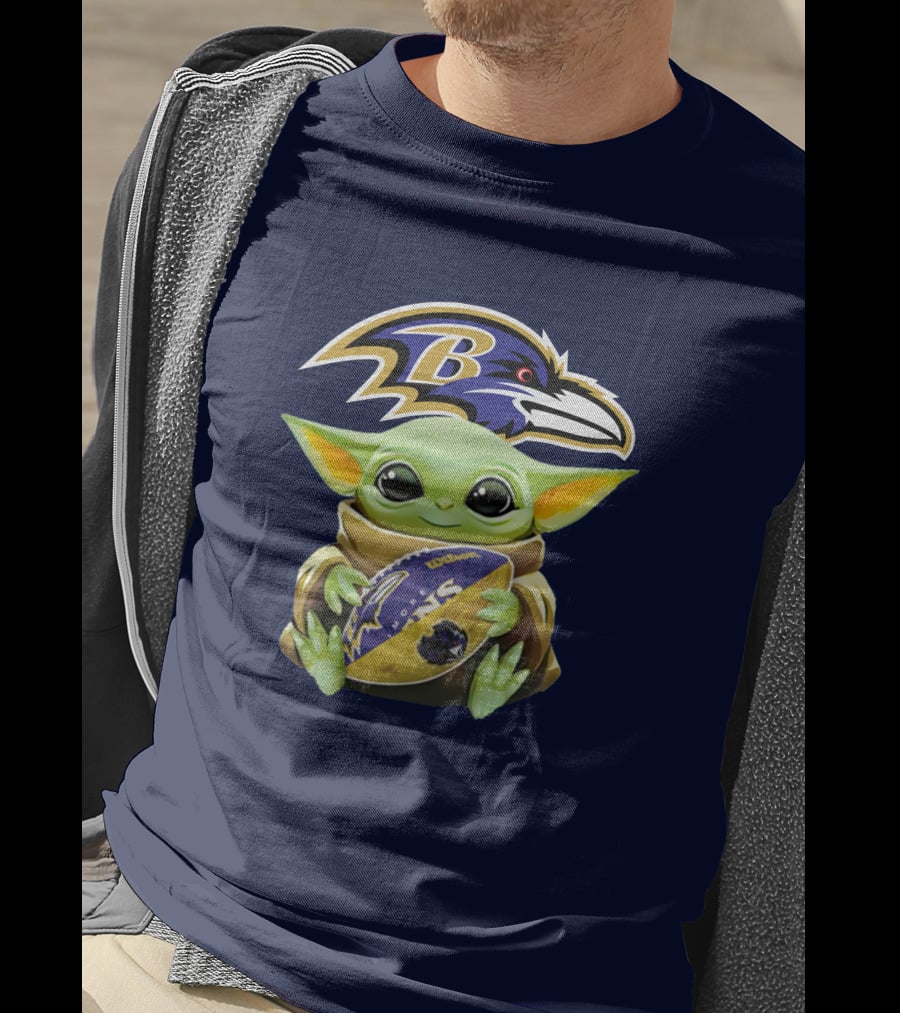 Baltimore Ravens Baby Yoda Holding Football With Team T-Shirt