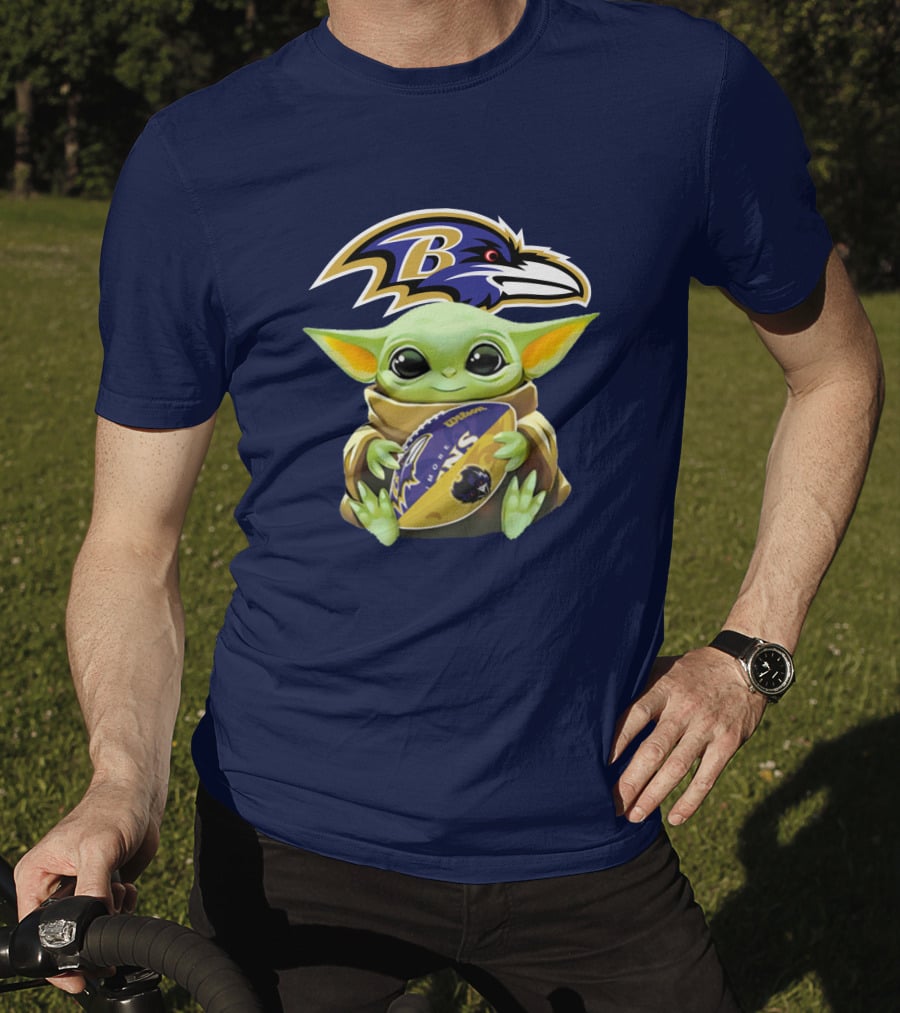Baltimore Ravens Baby Yoda Holding Football With Team T-Shirt