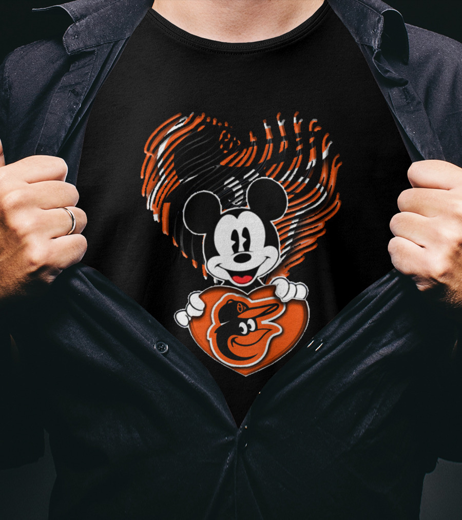 Baltimore Orioles Mickey Mouse Heart T-Shirt
