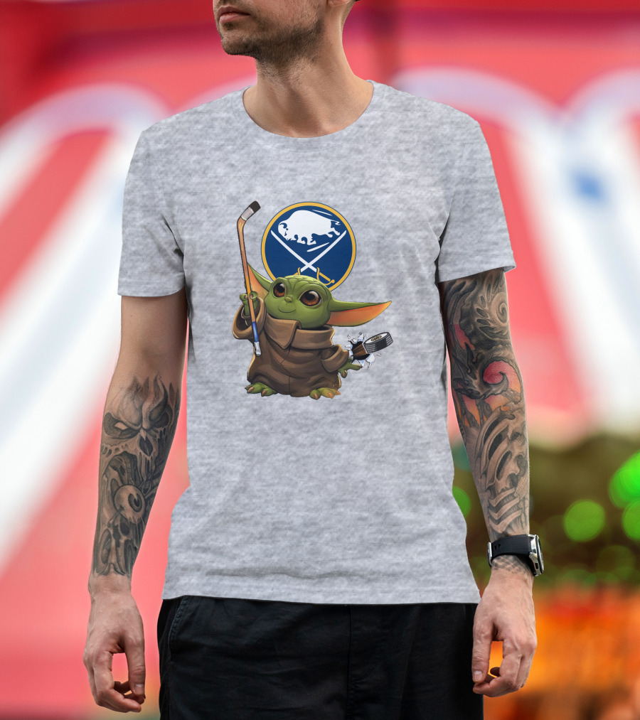 Buffalo Sabres Baby Yoda Hockey Stick And Puck T-Shirt