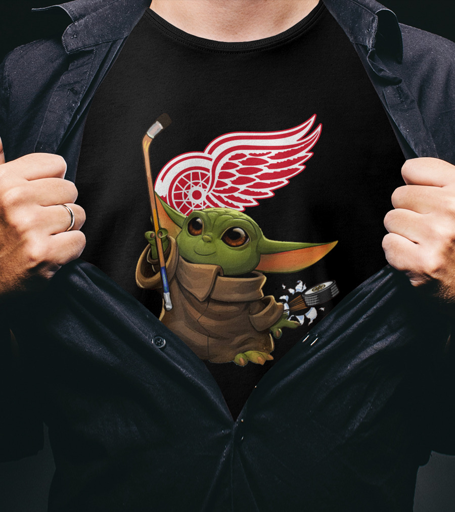 Detroit Red Wings Baby Yoda Hockey T-Shirt