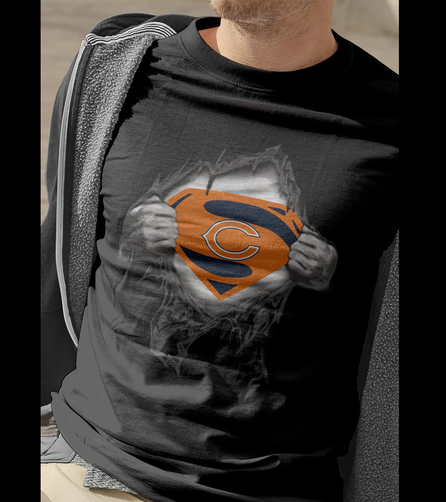 Chicago Bears Superman Shield Logo Rip Reveal T-Shirt