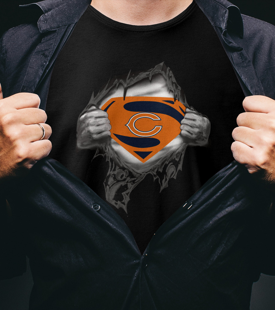 Chicago Bears Superman Shield Logo Rip Reveal T-Shirt