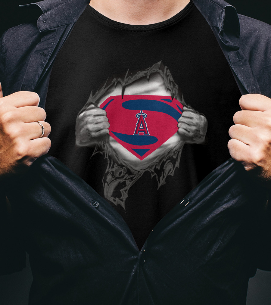 Los Angeles Angels Superman Logo Rip T-Shirt