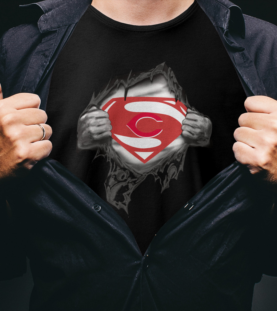 Cincinnati Reds Super Logo Superman Emblem T-Shirt