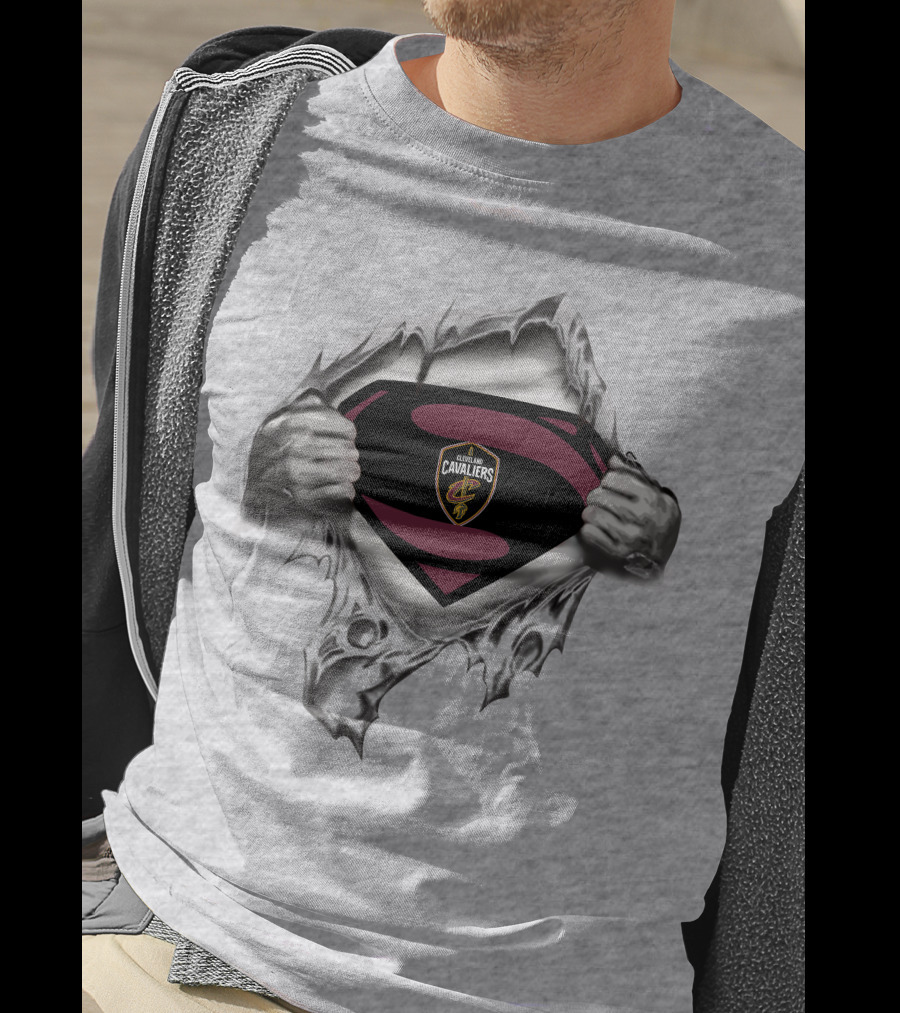 Cleveland Cavaliers Superman Logo Emblem Tear Reveals Team Crest T-Shirt