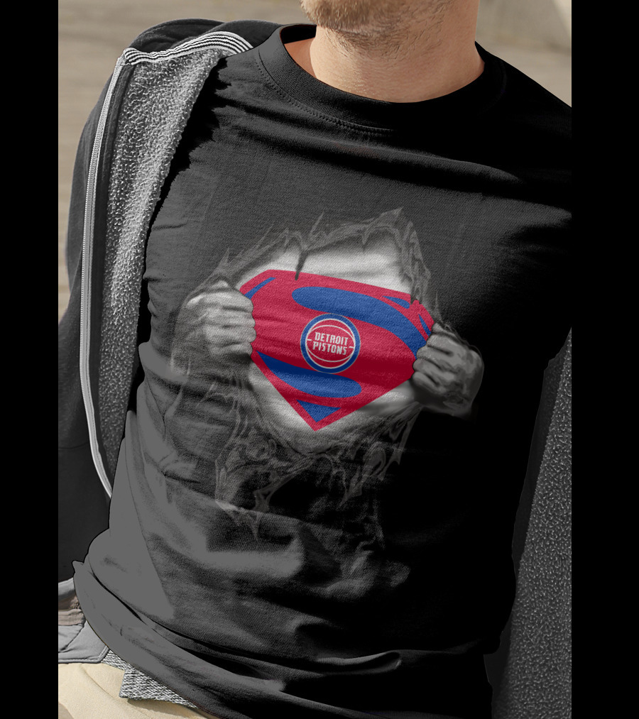 Detroit Pistons Superman Emblem Reveal Tear T-Shirt