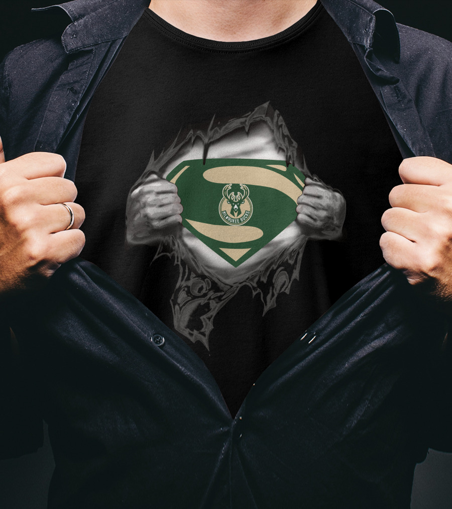 Milwaukee Bucks Logo On Superman Emblem T-Shirt