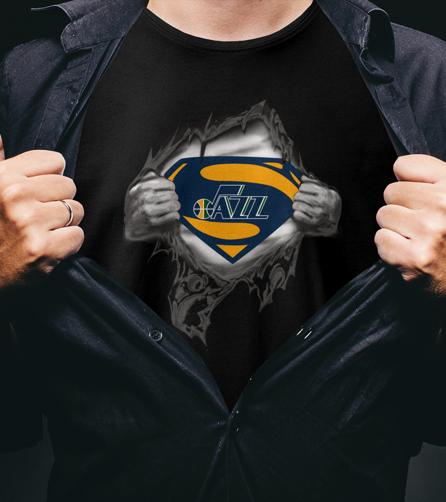 Utah Jazz Superman Style Chest Reveal Nba T-Shirt