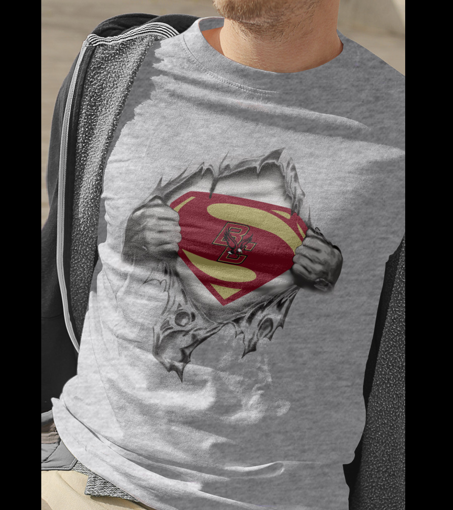 Boston College BC Superman Logo Ripped Chest T-Shirt