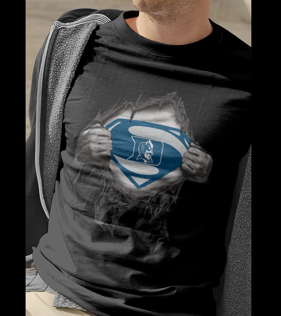 Duke Blue Devil Superman Emblem Tear Open Hands T-Shirt